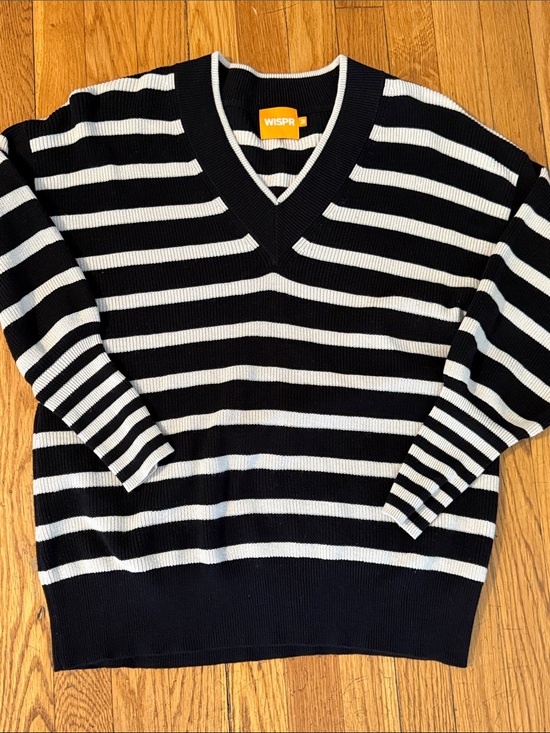 Wispr Sweaters - WISPR cotton silk blend Natalia Black & cream Striped V-Neck Sweater size M